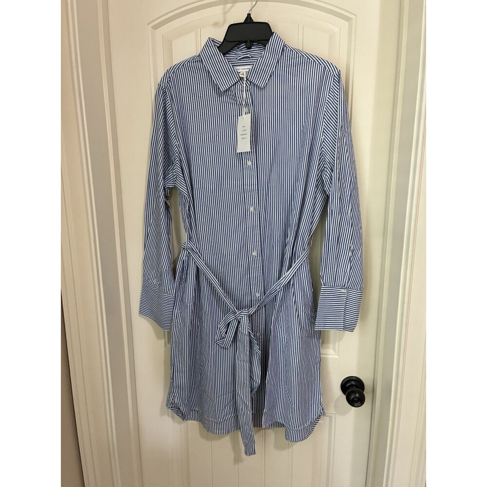 Free Assembly Mini Shirtdress with Long Sleeves Blue Stripe Size XL NWT